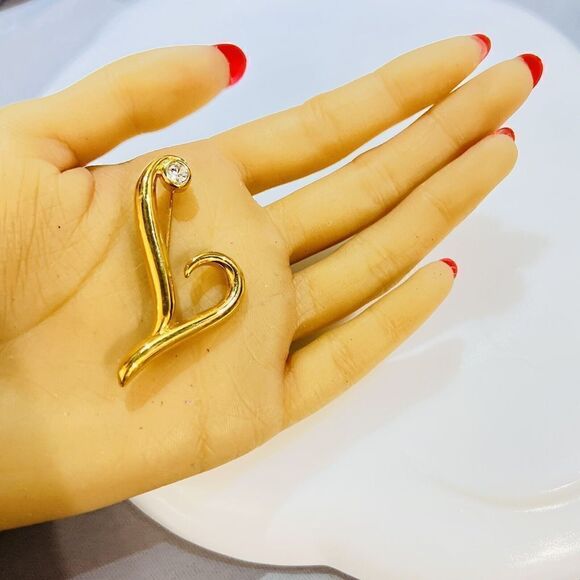 Monet Script Letter "L" Modernist With Rhinestone Brooch Signed Monogram 4297 - Picture 5 of 9